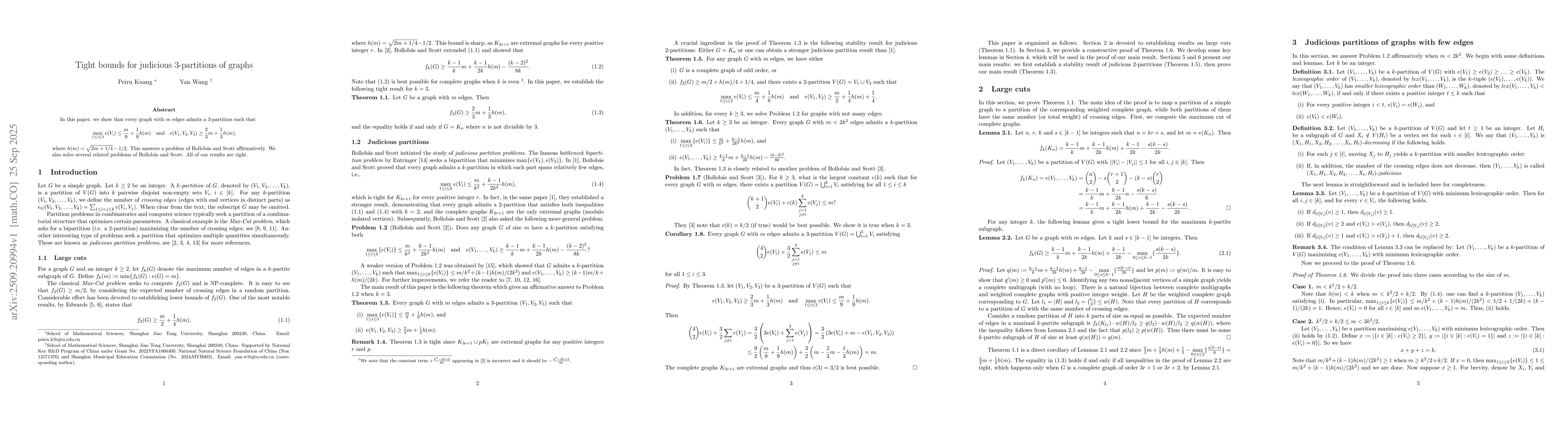 Thumbnail for Tight bounds for judicious 3-partitions of graphs