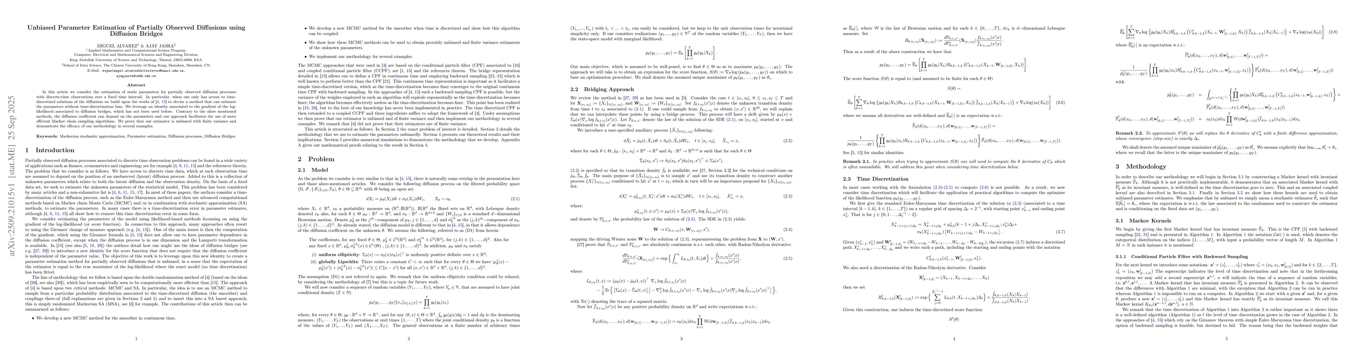 Thumbnail for Unbiased Parameter Estimation of Partially Observed Diffusions using
  Diffusion Bridges