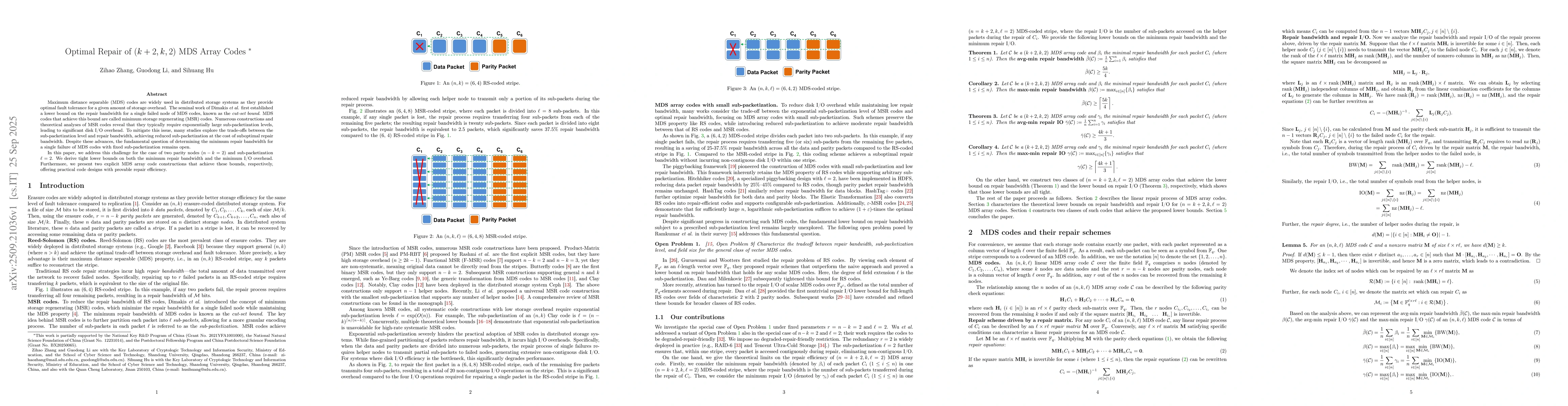 Thumbnail for Optimal Repair of $(k+2, k, 2)$ MDS Array Codes