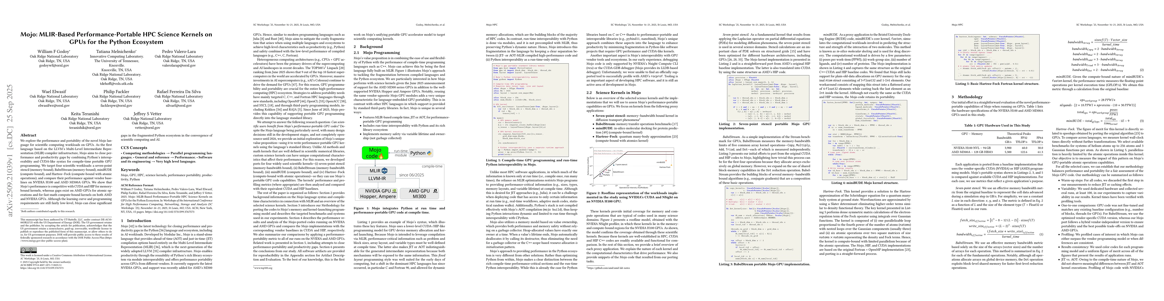 Thumbnail for Mojo: MLIR-Based Performance-Portable HPC Science Kernels on GPUs for
  the Python Ecosystem