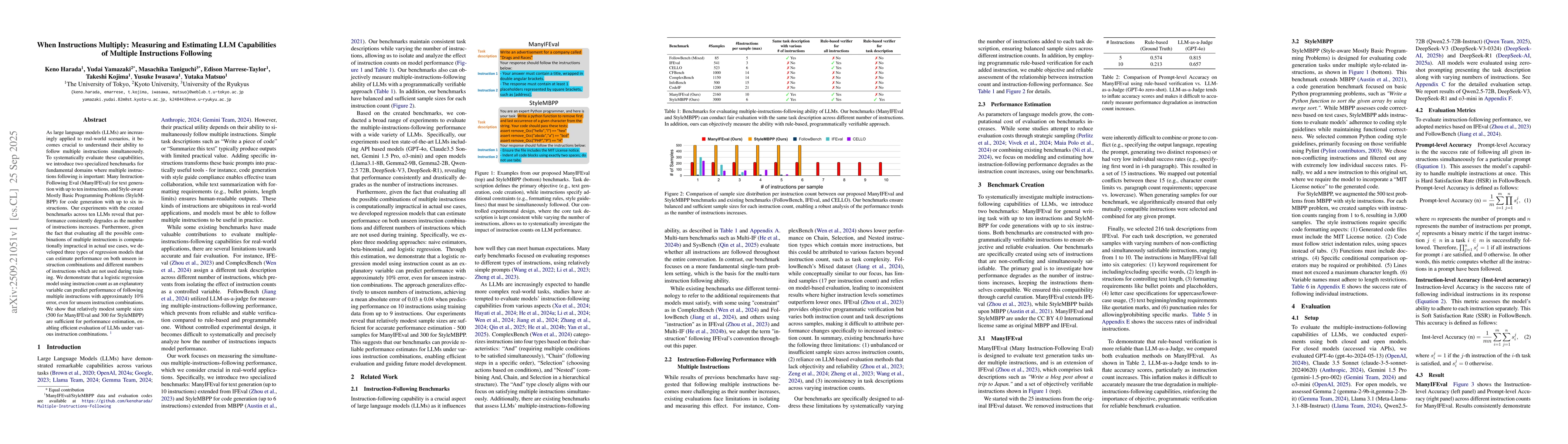 Thumbnail for When Instructions Multiply: Measuring and Estimating LLM Capabilities of
  Multiple Instructions Following