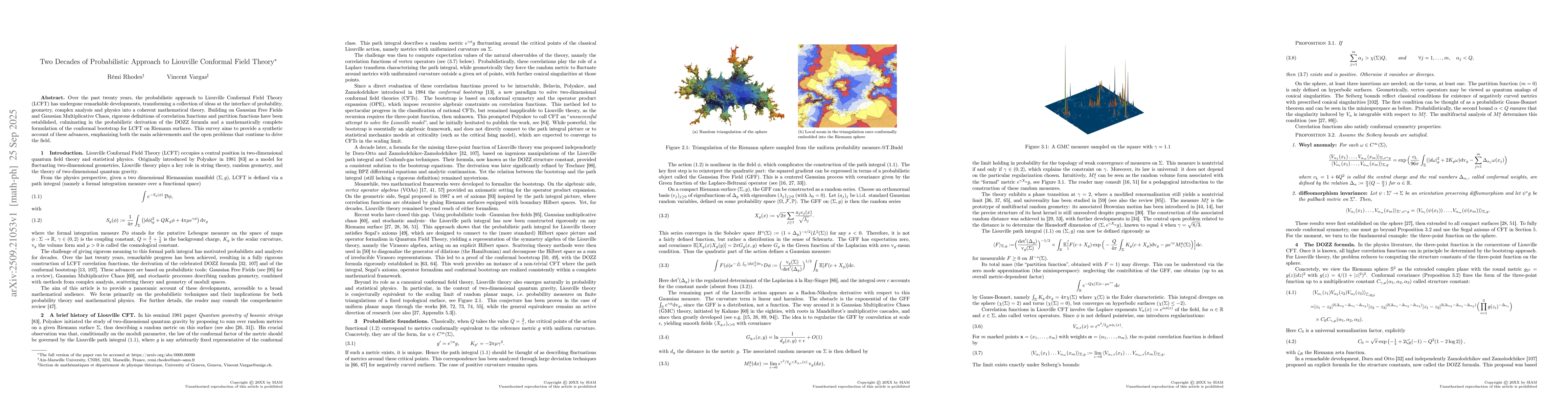 Thumbnail for Two Decades of Probabilistic Approach to Liouville Conformal Field
  Theory