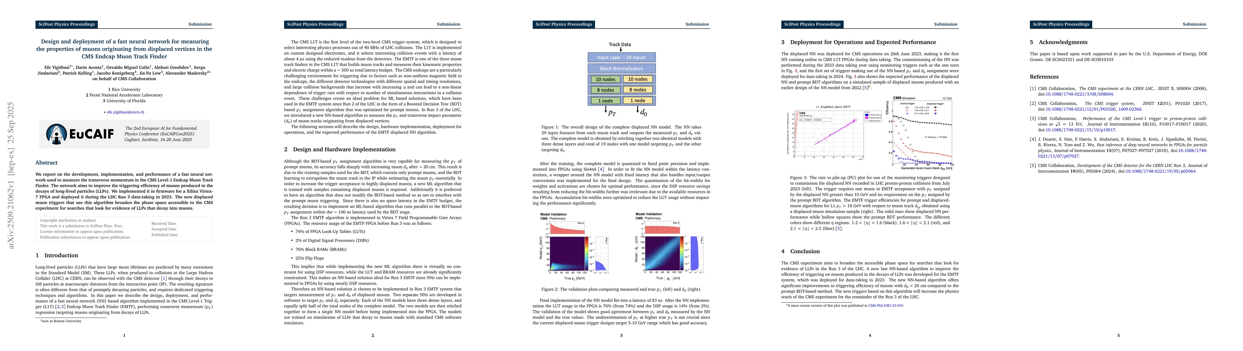 Thumbnail for Design and deployment of a fast neural network for measuring the
  properties of muons originating from displaced vertices in the CMS Endcap
  Muon Track Finder
