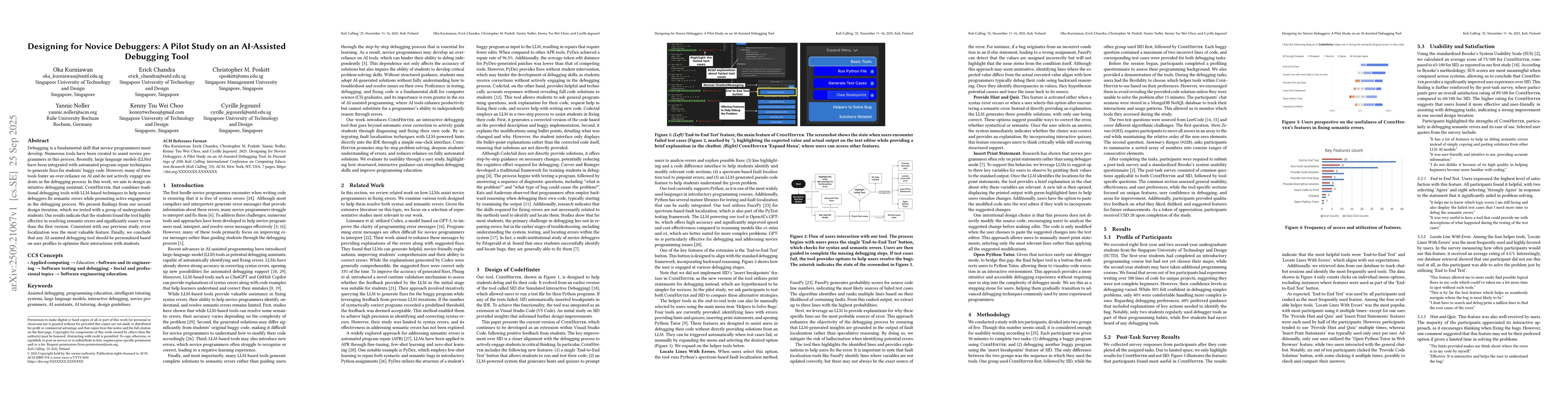 Thumbnail for Designing for Novice Debuggers: A Pilot Study on an AI-Assisted
  Debugging Tool