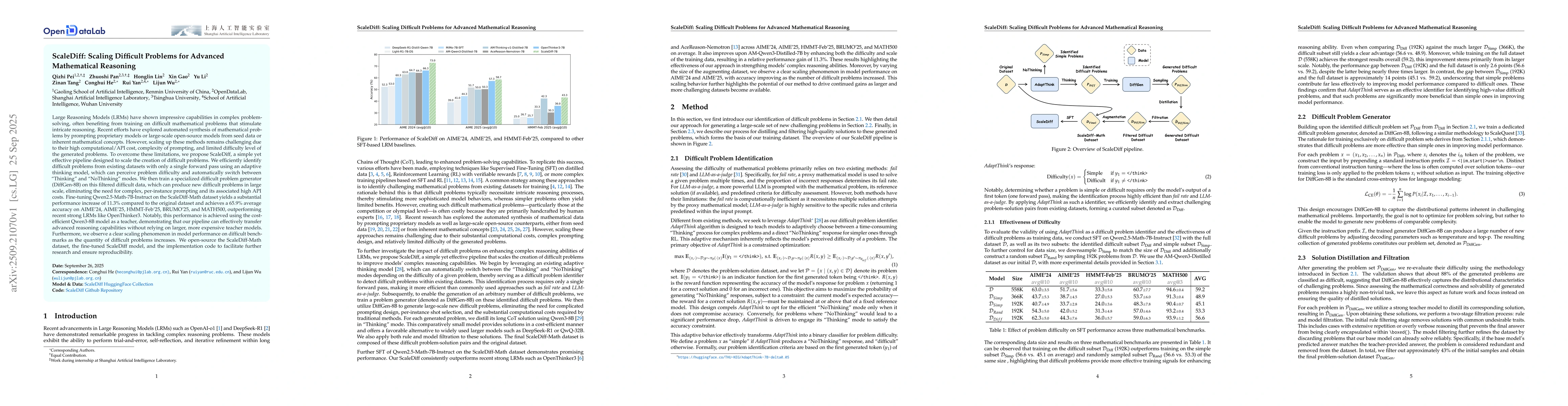 Thumbnail for ScaleDiff: Scaling Difficult Problems for Advanced Mathematical
  Reasoning
