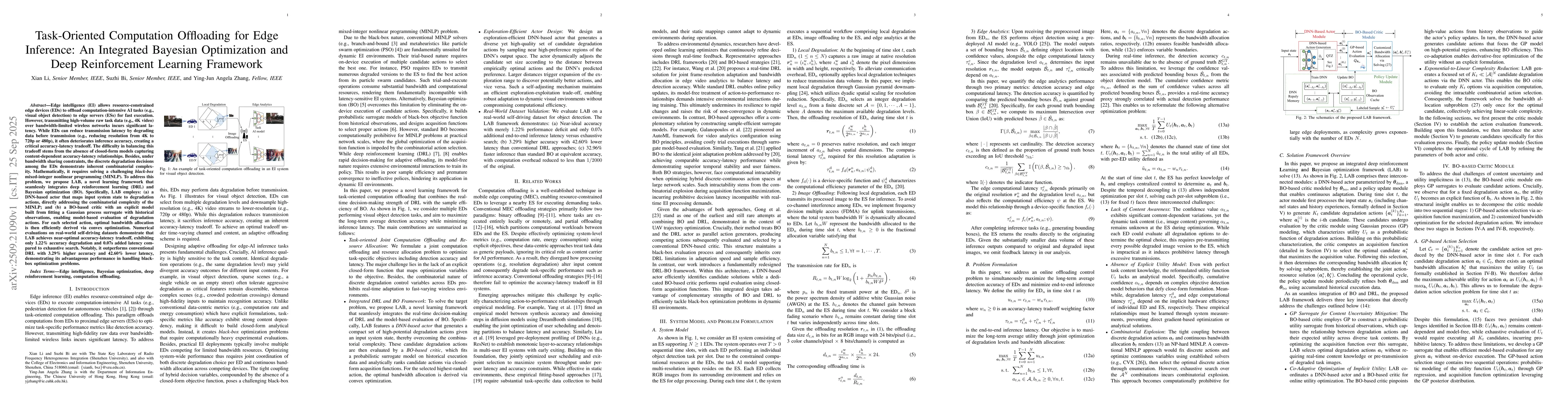 Thumbnail for Task-Oriented Computation Offloading for Edge Inference: An Integrated
  Bayesian Optimization and Deep Reinforcement Learning Framework