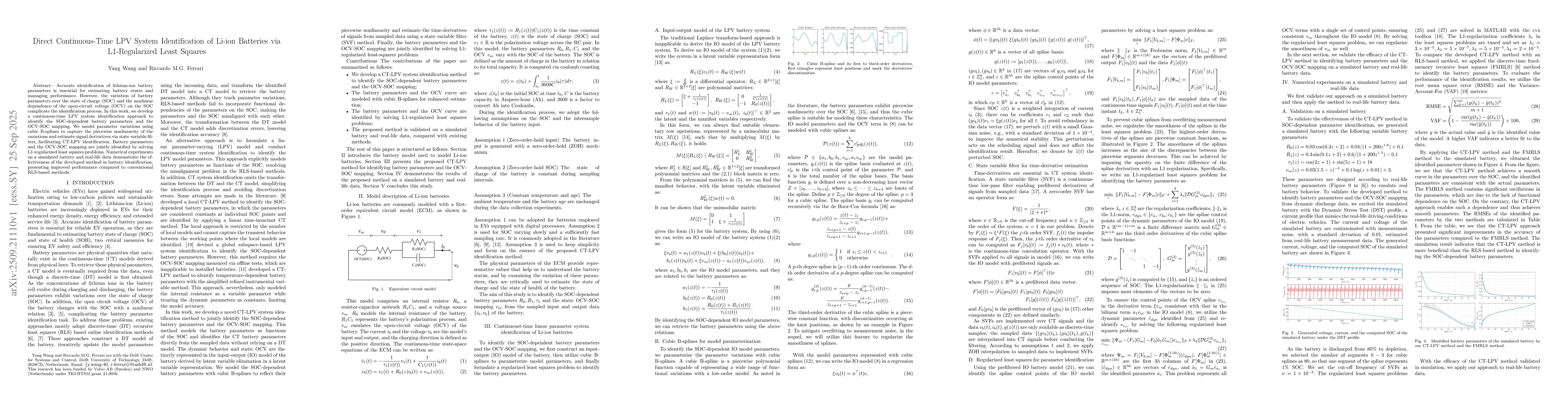 Thumbnail for Direct Continuous-Time LPV System Identification of Li-ion Batteries via
  L1-Regularized Least Squares
