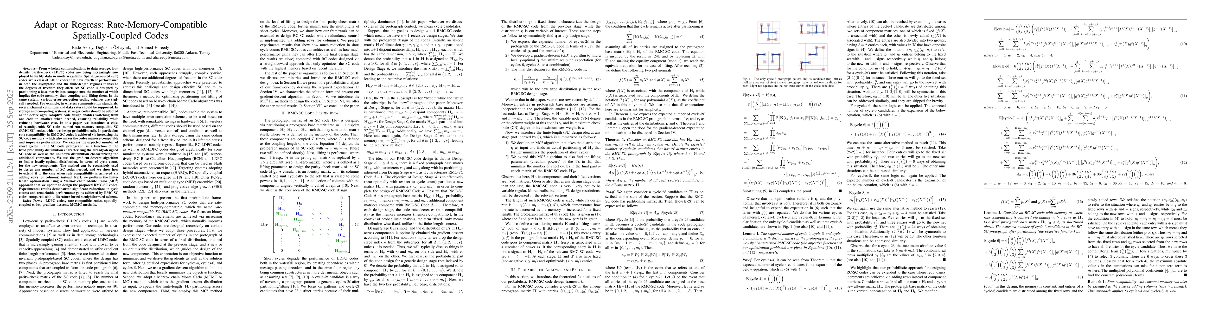 Thumbnail for Adapt or Regress: Rate-Memory-Compatible Spatially-Coupled Codes