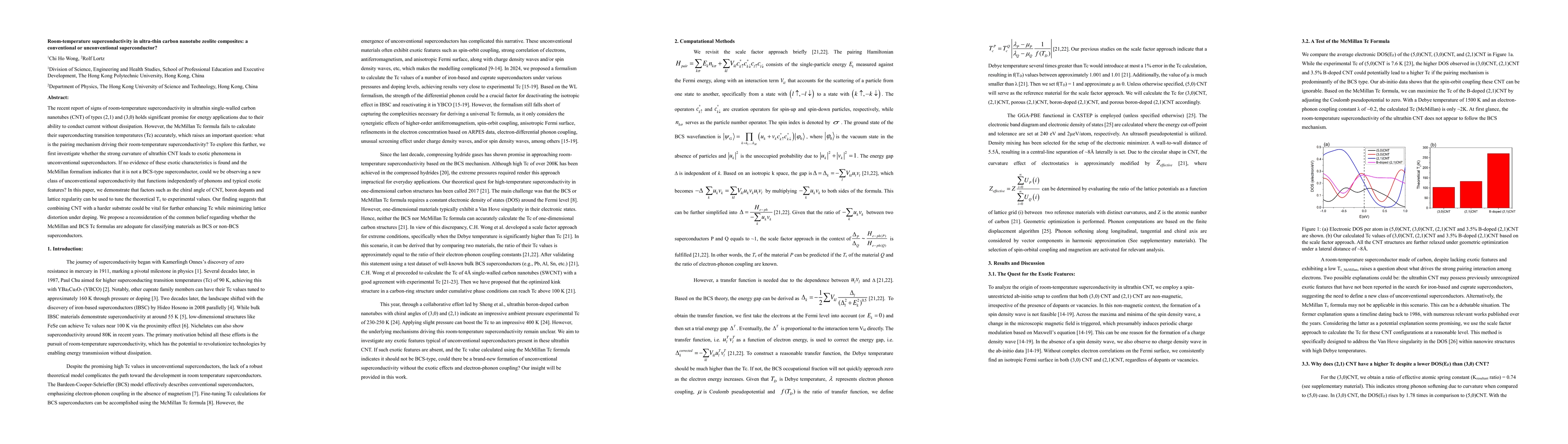 Thumbnail for Room-temperature superconductivity in ultra-thin carbon nanotube zeolite
  composites: a conventional or unconventional superconductor?