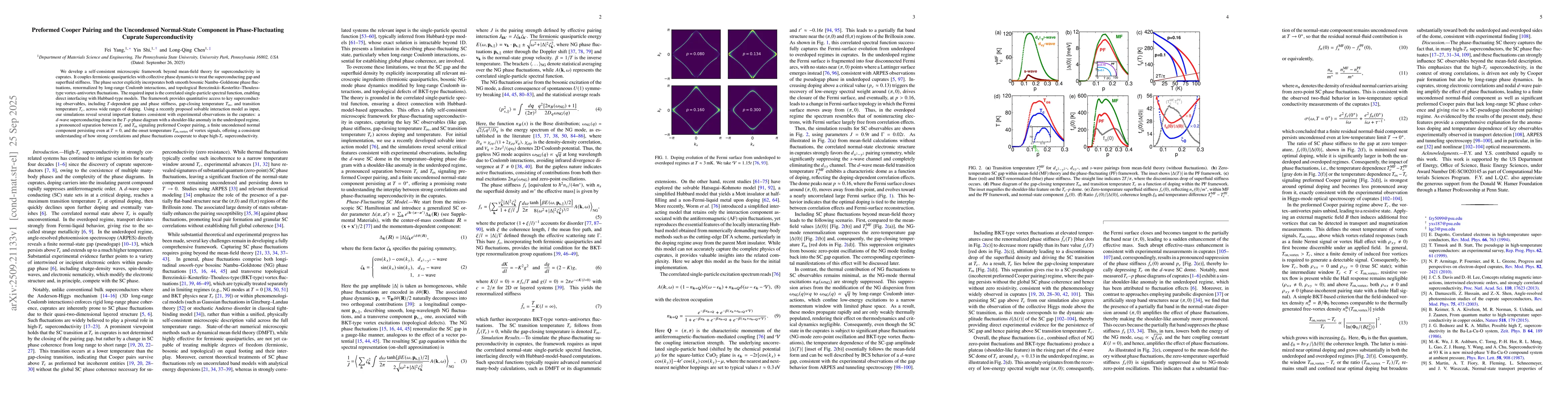 Thumbnail for Preformed Cooper Pairing and the Uncondensed Normal-State Component in
  Phase-Fluctuating Cuprate Superconductivity