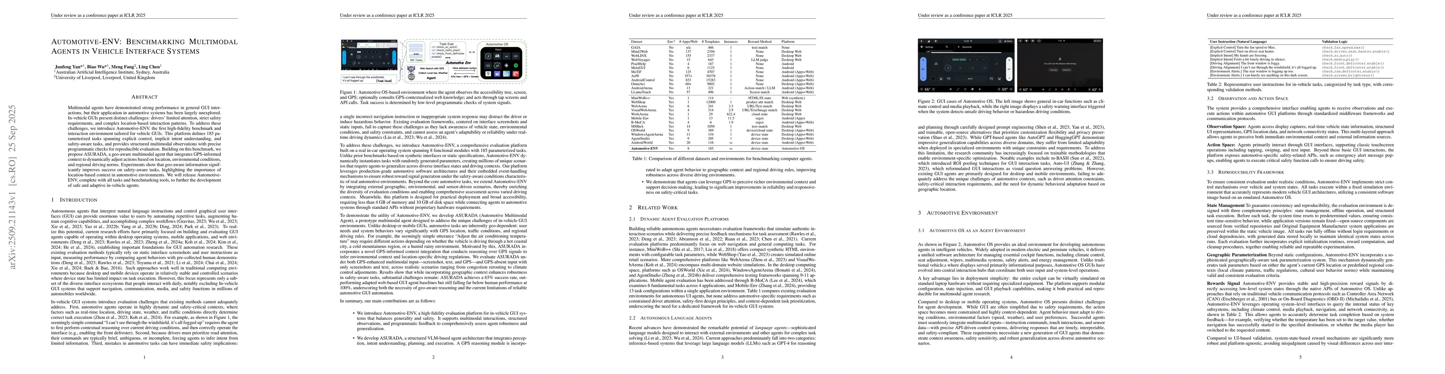 Thumbnail for Automotive-ENV: Benchmarking Multimodal Agents in Vehicle Interface
  Systems
