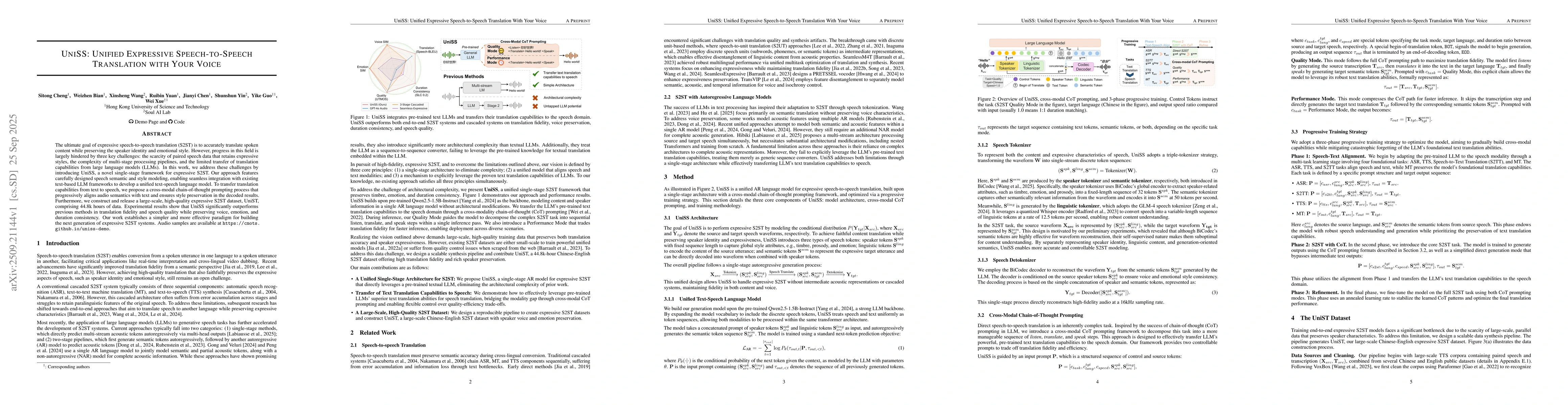 Thumbnail for UniSS: Unified Expressive Speech-to-Speech Translation with Your Voice