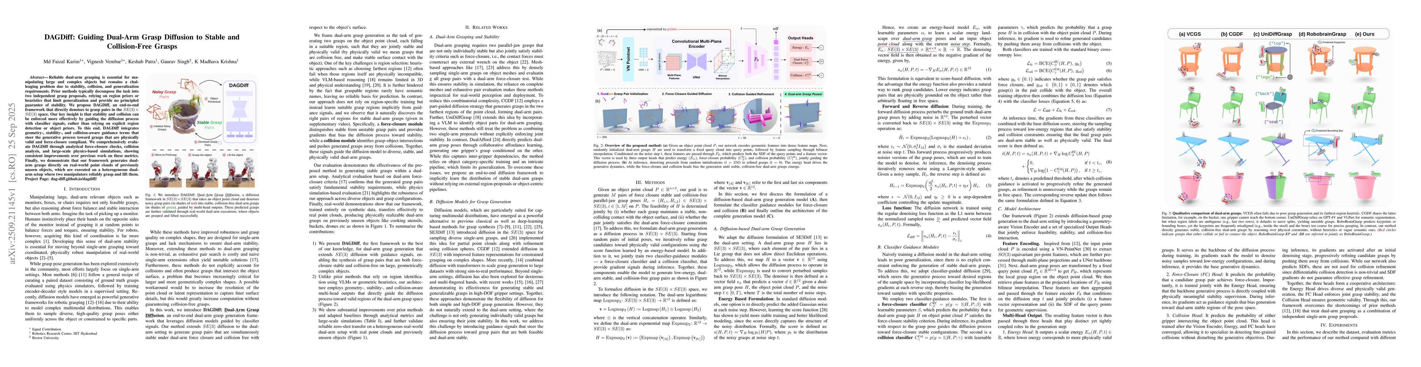 Thumbnail for DAGDiff: Guiding Dual-Arm Grasp Diffusion to Stable and Collision-Free
  Grasps
