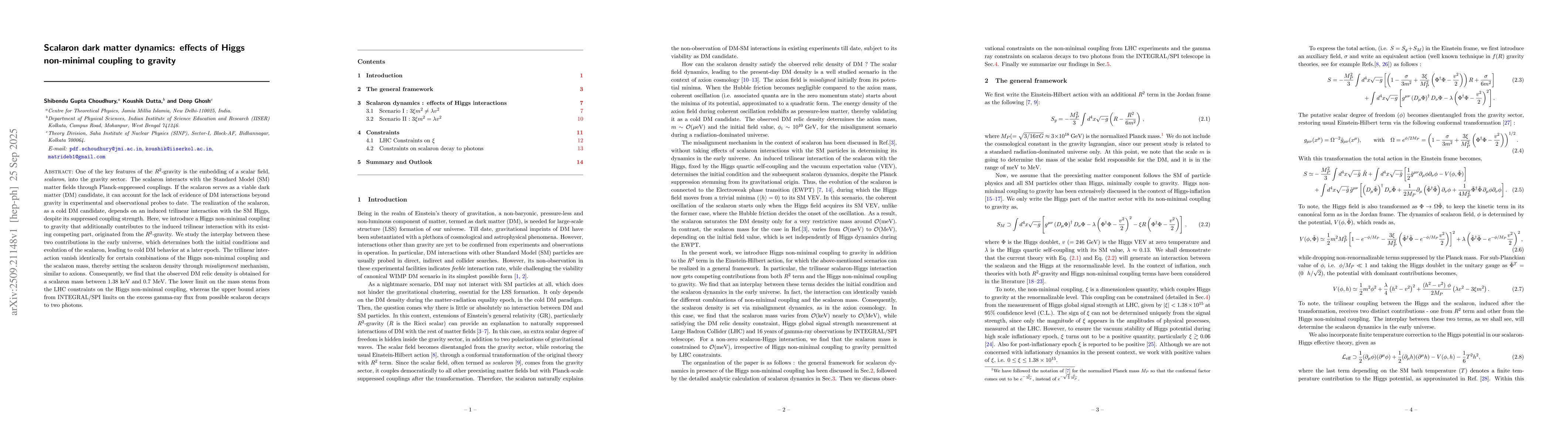 Thumbnail for Scalaron dark matter dynamics: effects of Higgs non-minimal coupling to
  gravity