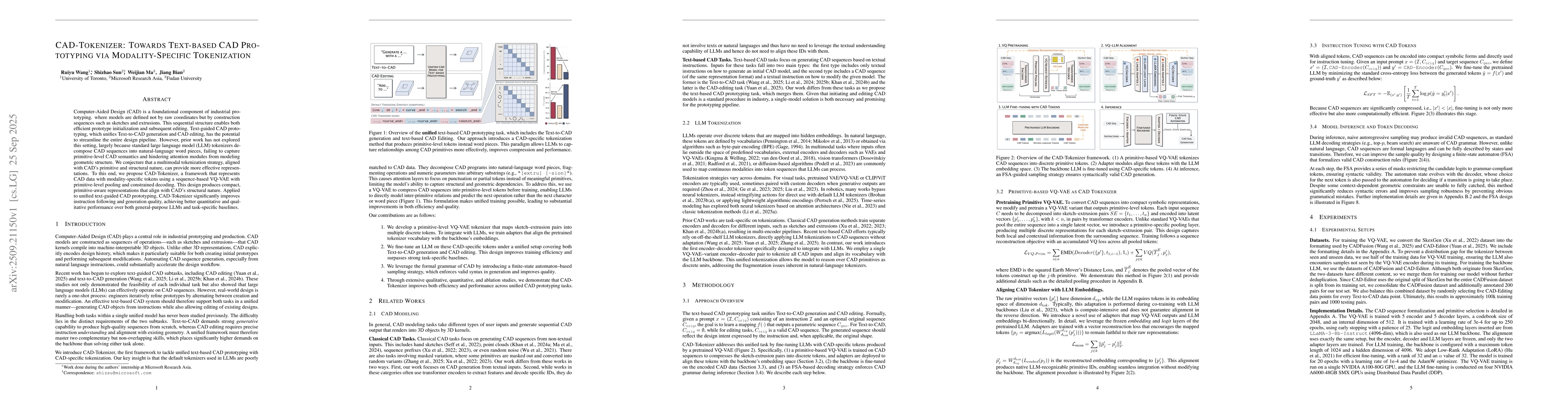 Thumbnail for CAD-Tokenizer: Towards Text-based CAD Prototyping via Modality-Specific
  Tokenization