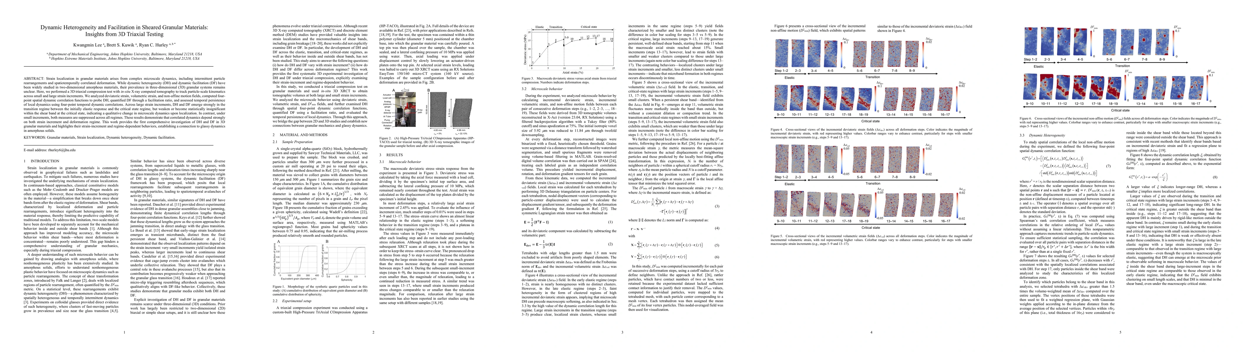 Thumbnail for Dynamic Heterogeneity and Facilitation in Sheared Granular Materials:
  Insights from 3D Triaxial Testing