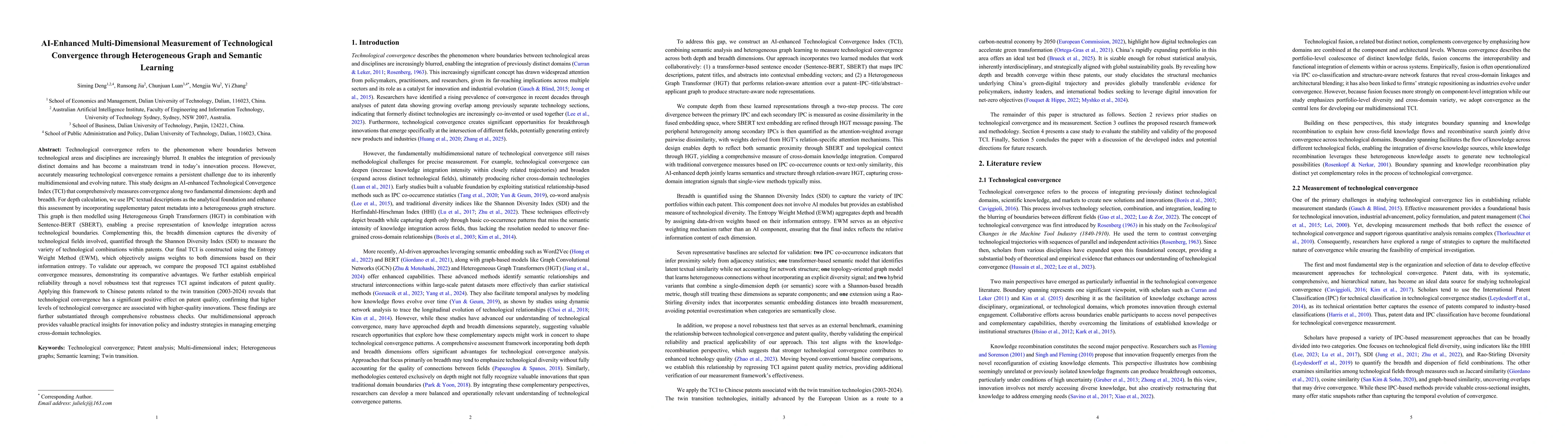 Thumbnail for AI-Enhanced Multi-Dimensional Measurement of Technological Convergence
  through Heterogeneous Graph and Semantic Learning