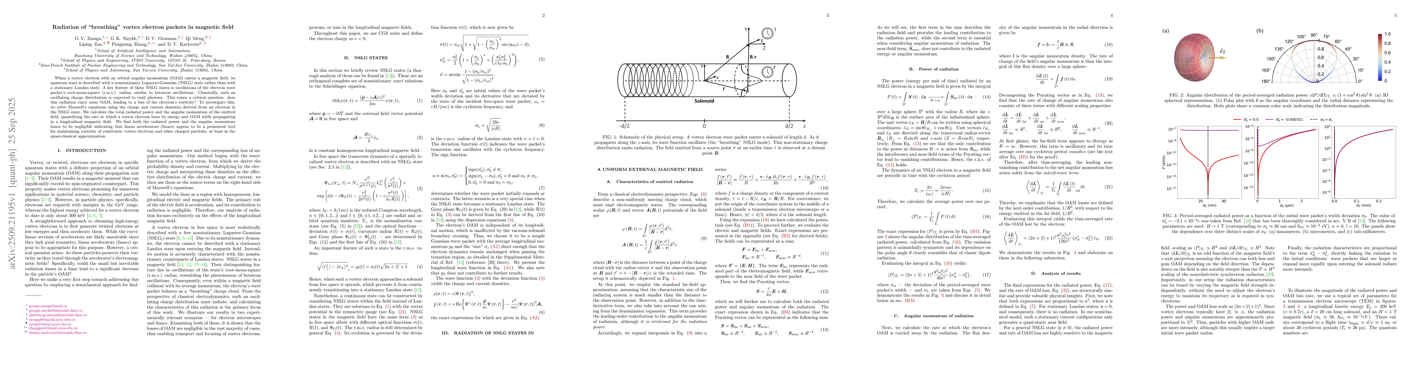 Thumbnail for Radiation of "breathing" vortex electron packets in magnetic field