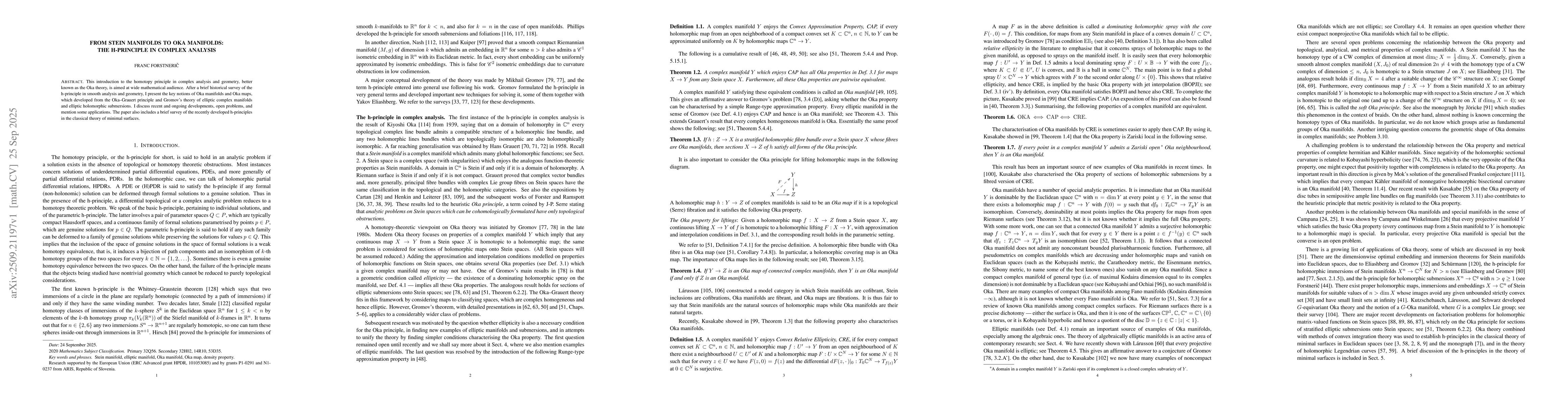 Thumbnail for From Stein manifolds to Oka manifolds: the h-principle in complex
  analysis