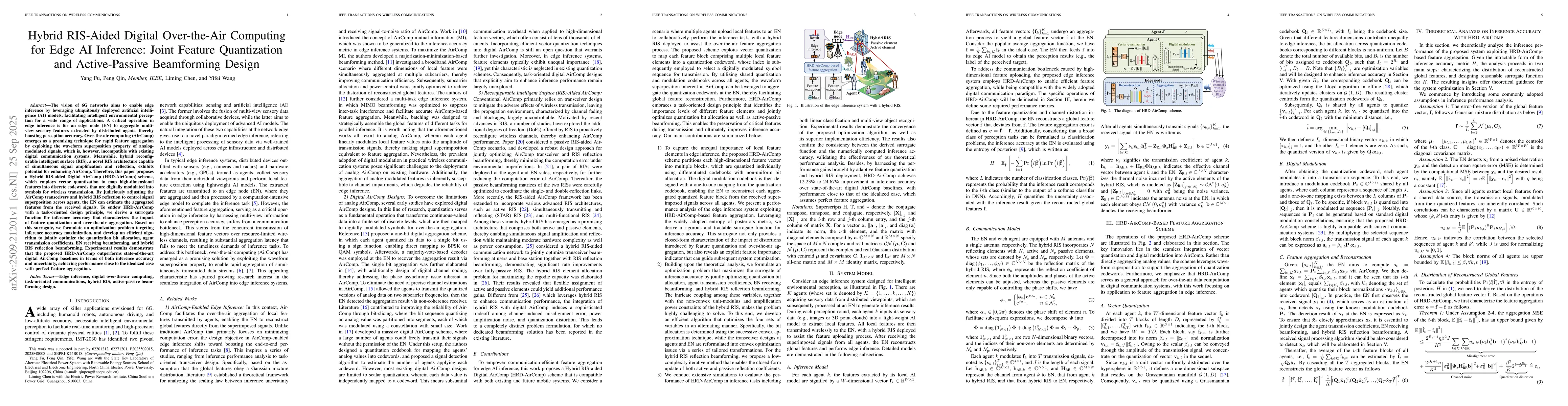 Thumbnail for Hybrid RIS-Aided Digital Over-the-Air Computing for Edge AI Inference:
  Joint Feature Quantization and Active-Passive Beamforming Design