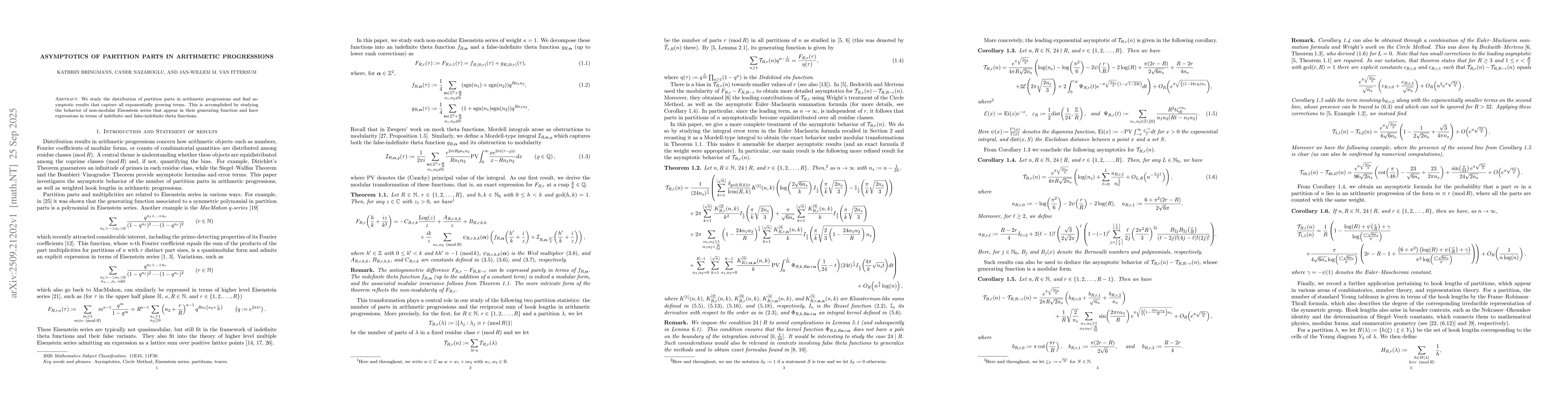 Thumbnail for Asymptotics of partition parts in arithmetic progressions
