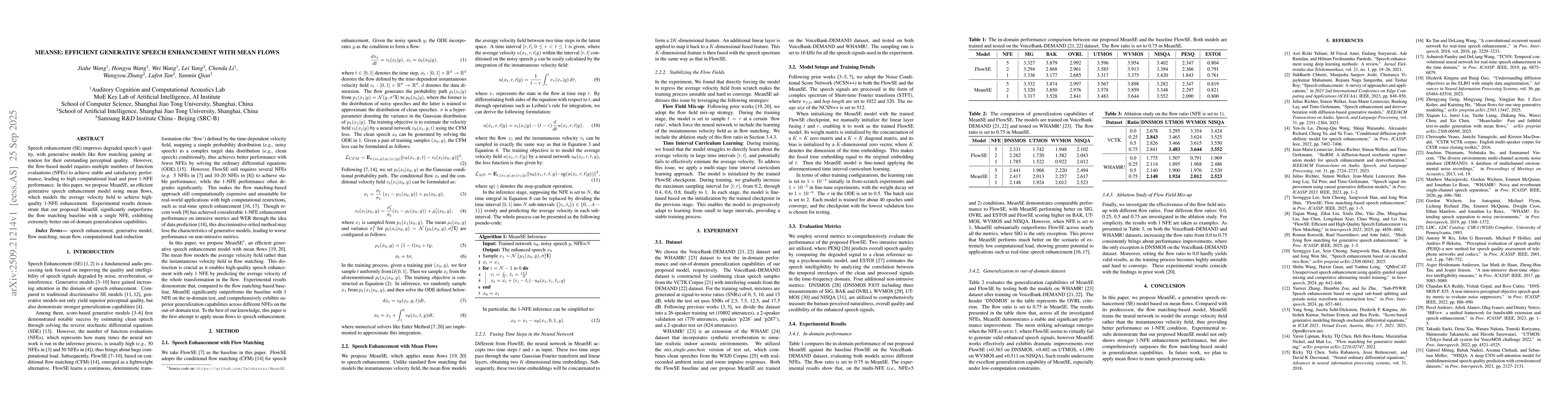 Thumbnail for MeanSE: Efficient Generative Speech Enhancement with Mean Flows