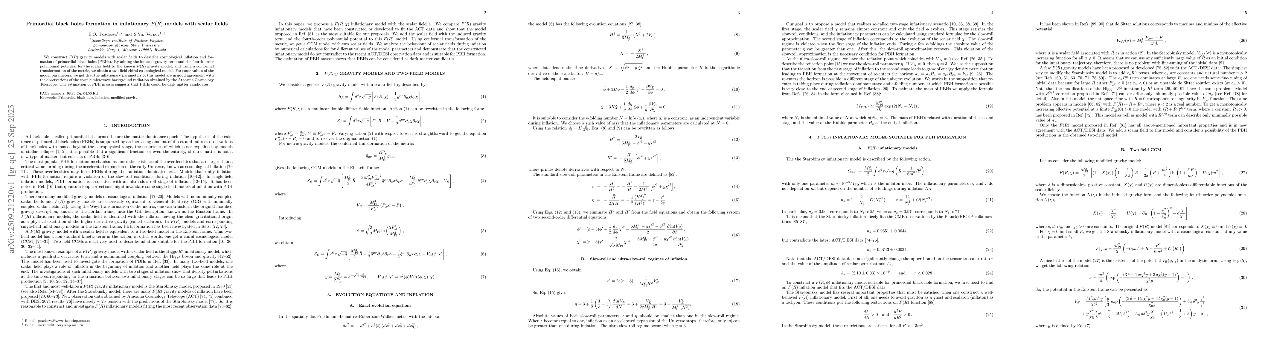 Thumbnail for Primordial black holes formation in inflationary $F(R)$ models with
  scalar fields
