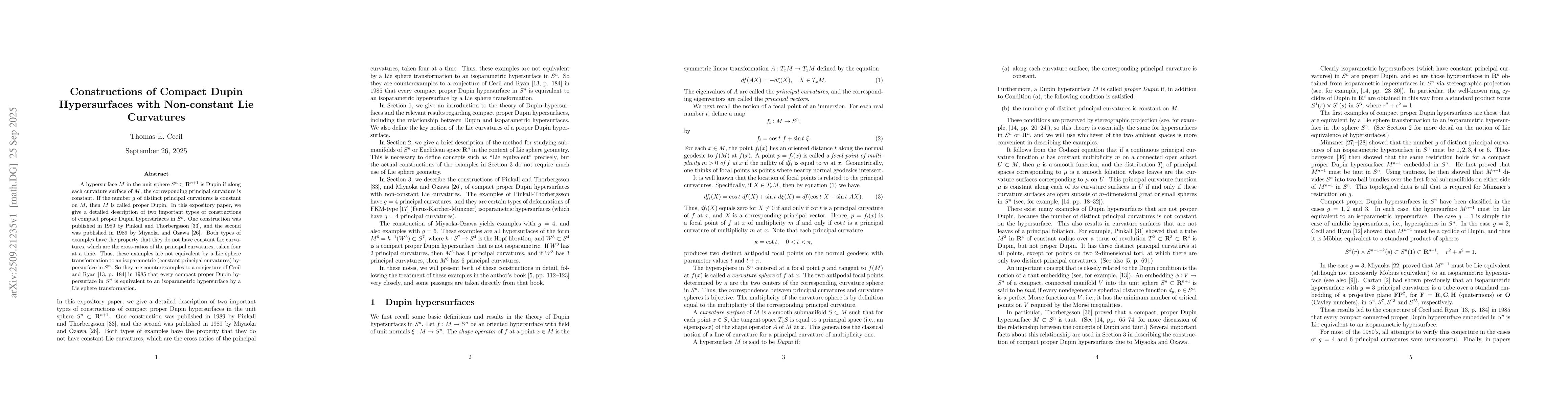 Thumbnail for Constructions of Compact Dupin Hypersurfaces with Non-constant Lie
  Curvatures