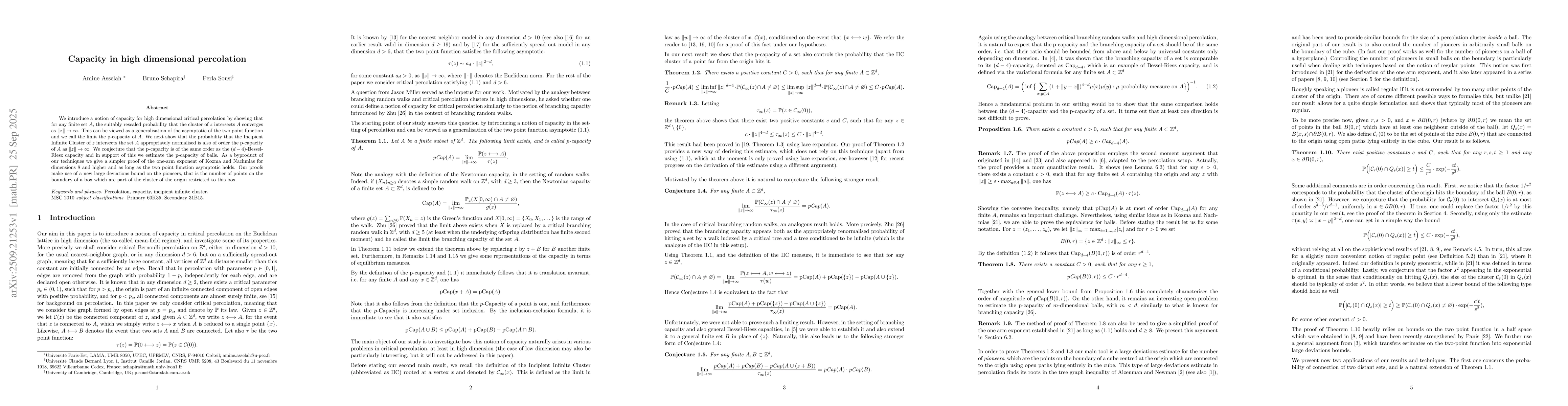 Thumbnail for Capacity in high dimensional percolation