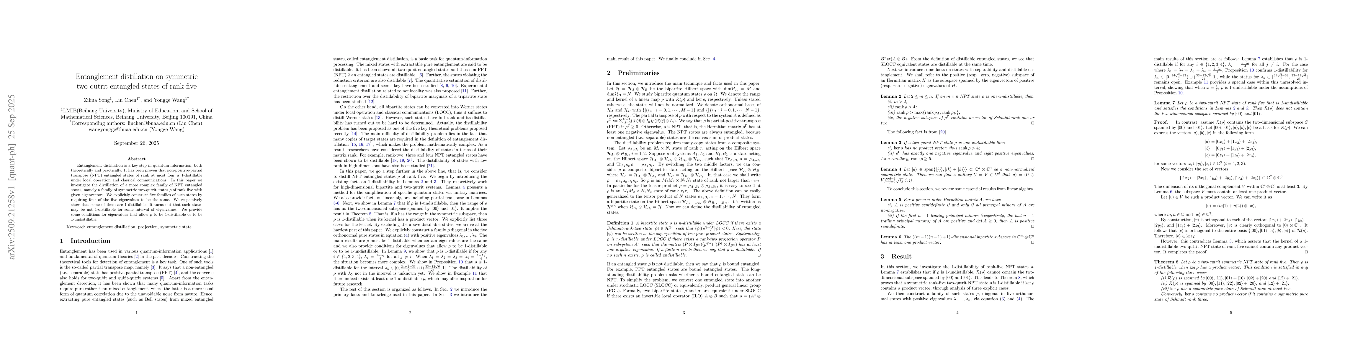 Thumbnail for Entanglement distillation on symmetric two-qutrit entangled states of
  rank five