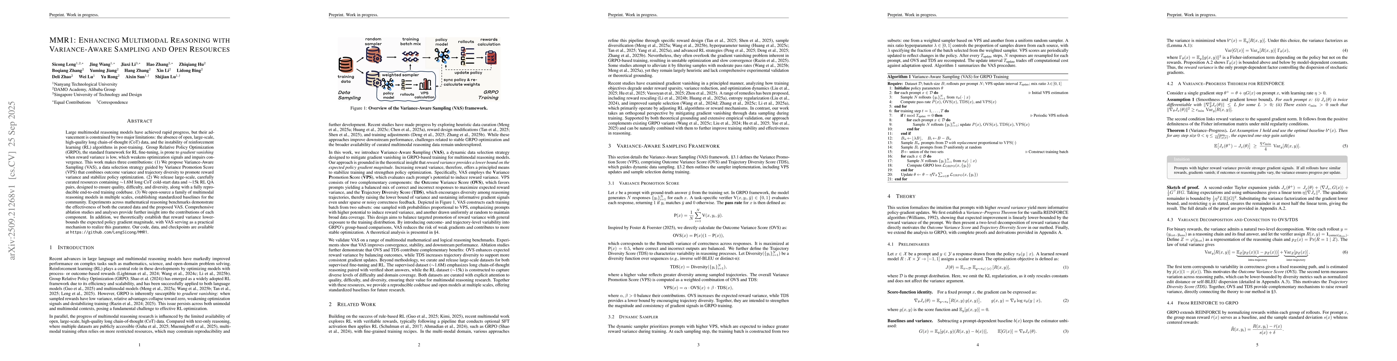 Thumbnail for MMR1: Enhancing Multimodal Reasoning with Variance-Aware Sampling and
  Open Resources