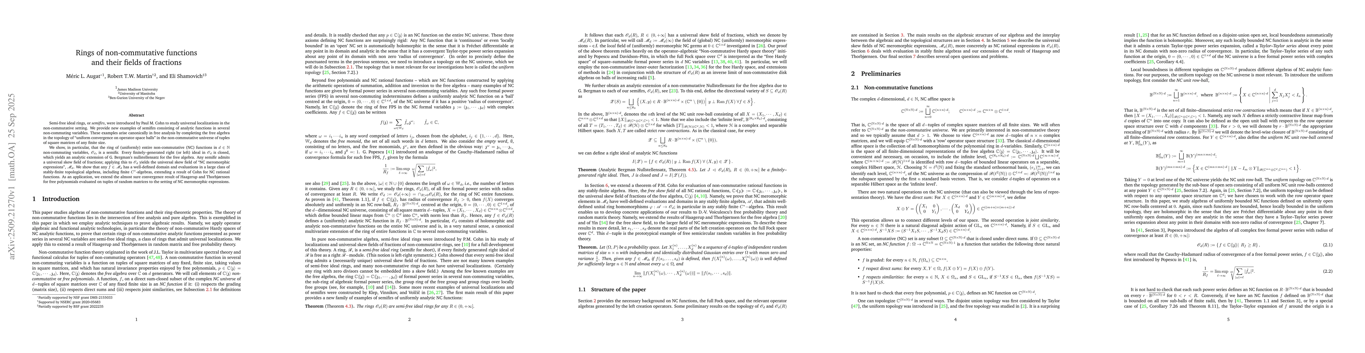 Thumbnail for Rings of non-commutative functions and their fields of fractions