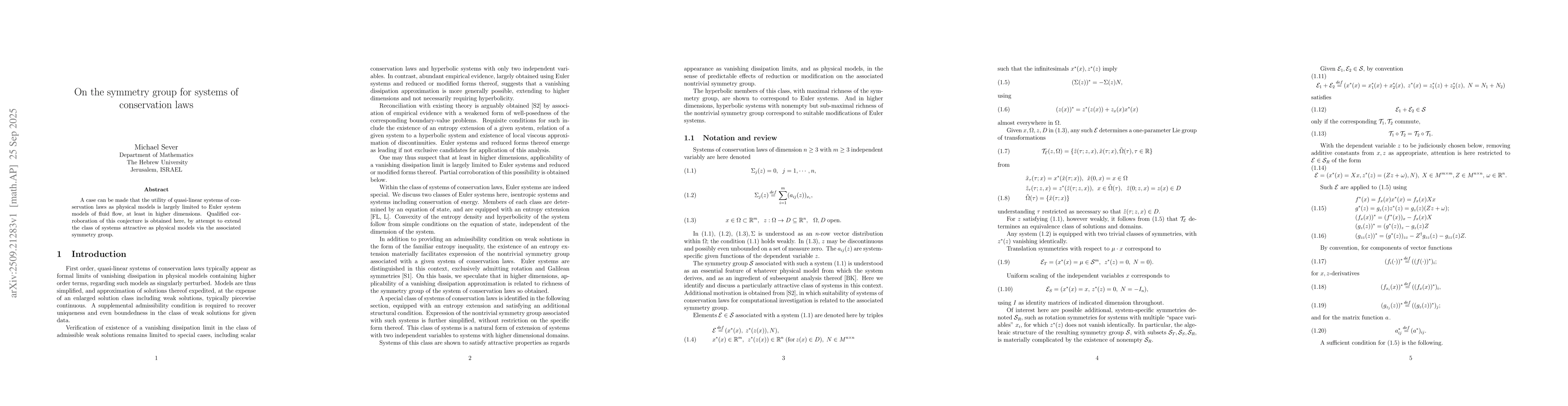 Thumbnail for On the symmetry group for systems of conservation laws