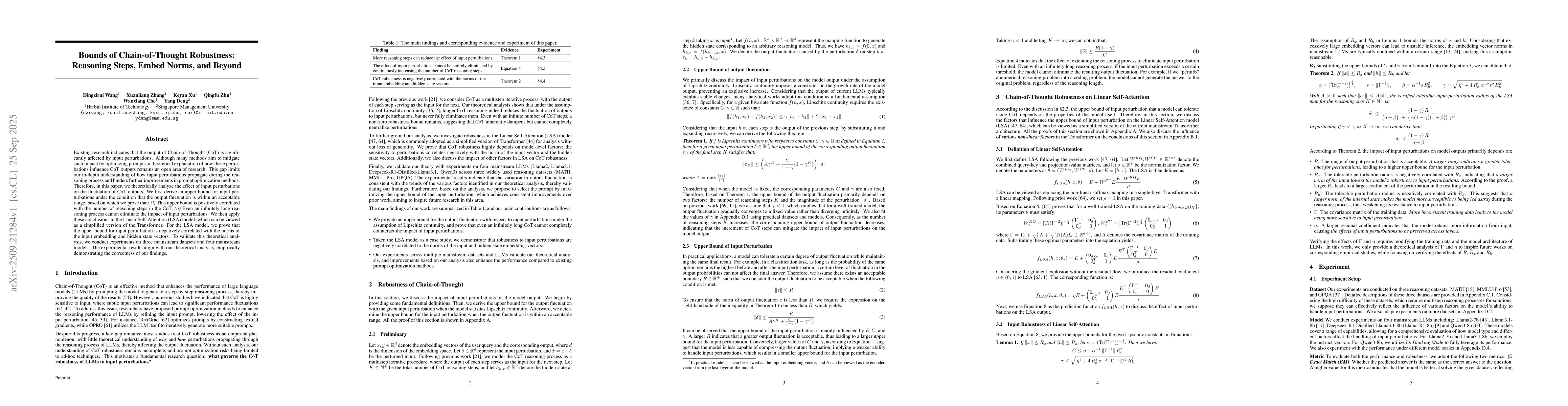 Thumbnail for Bounds of Chain-of-Thought Robustness: Reasoning Steps, Embed Norms, and
  Beyond