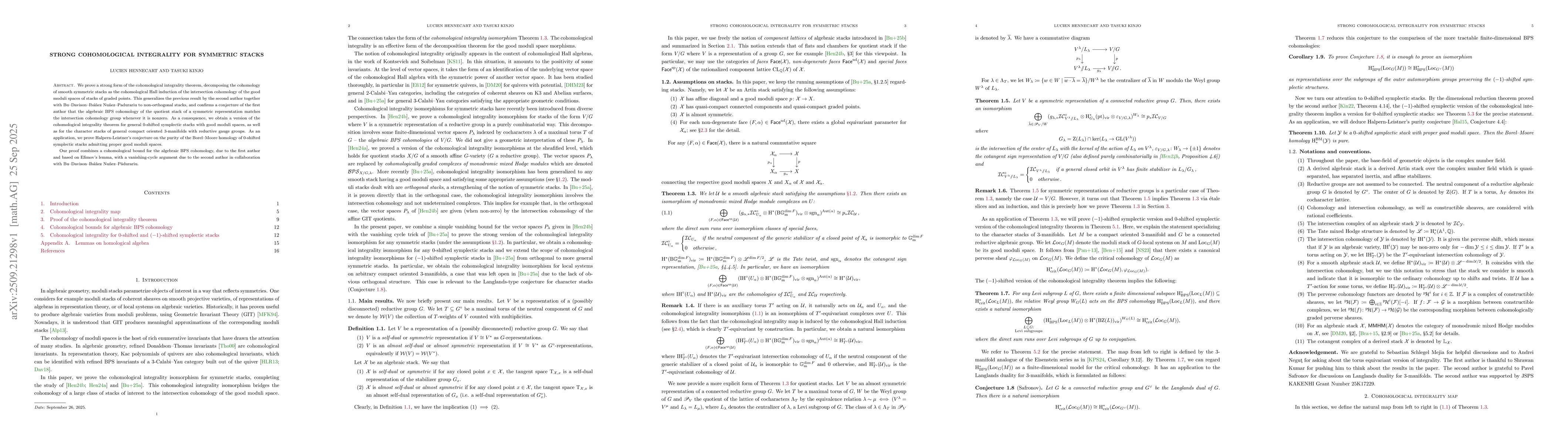 Thumbnail for Strong cohomological integrality for symmetric stacks