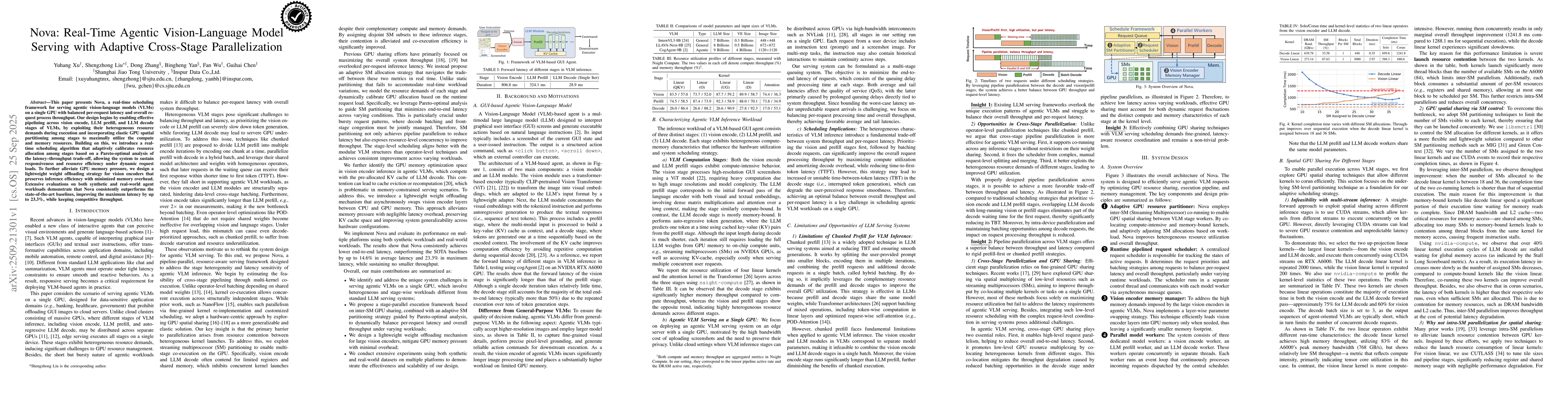 Thumbnail for Nova: Real-Time Agentic Vision-Language Model Serving with Adaptive
  Cross-Stage Parallelization