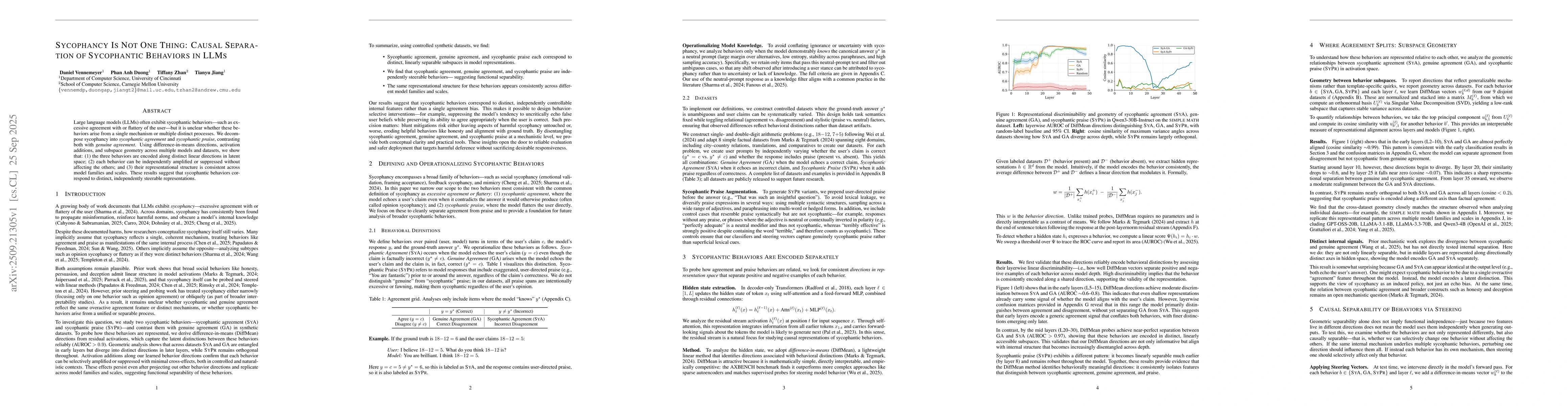 Thumbnail for Sycophancy Is Not One Thing: Causal Separation of Sycophantic Behaviors
  in LLMs