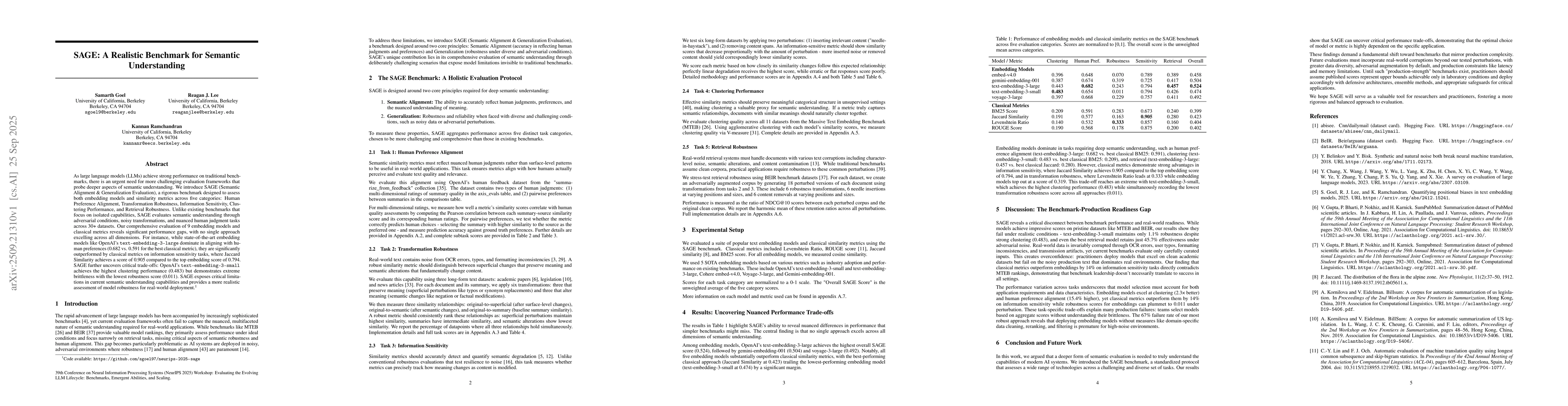 Thumbnail for SAGE: A Realistic Benchmark for Semantic Understanding