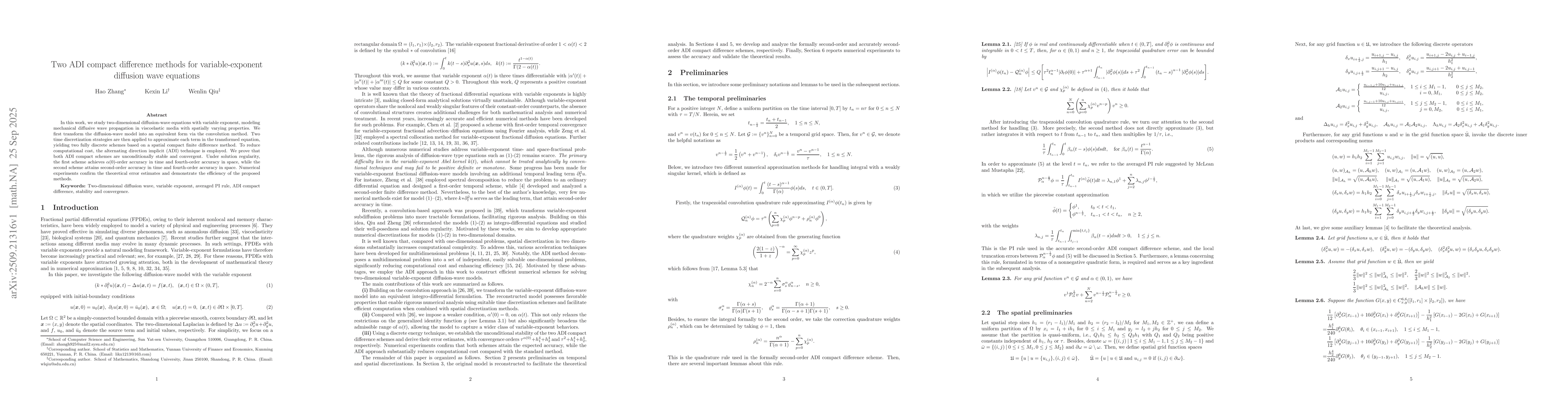 Thumbnail for Two ADI compact difference methods for variable-exponent diffusion wave
  equations