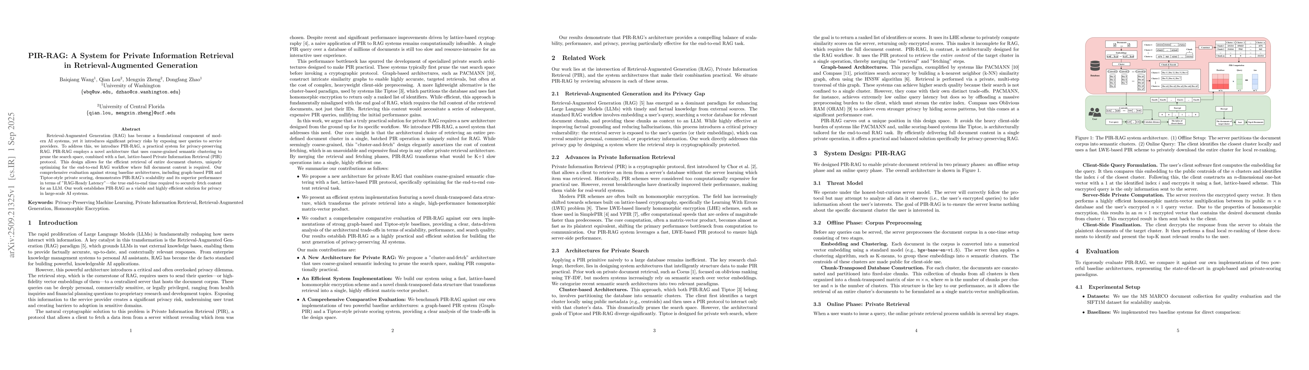 Thumbnail for PIR-RAG: A System for Private Information Retrieval in
  Retrieval-Augmented Generation