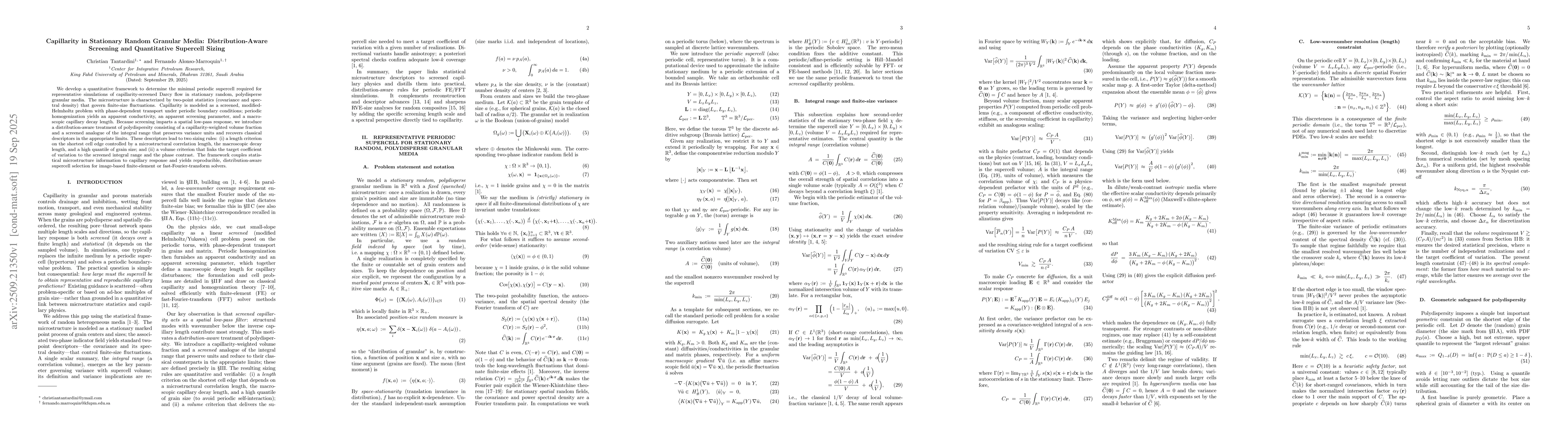 Thumbnail for Capillarity in Stationary Random Granular Media: Distribution-Aware
  Screening and Quantitative Supercell Sizing