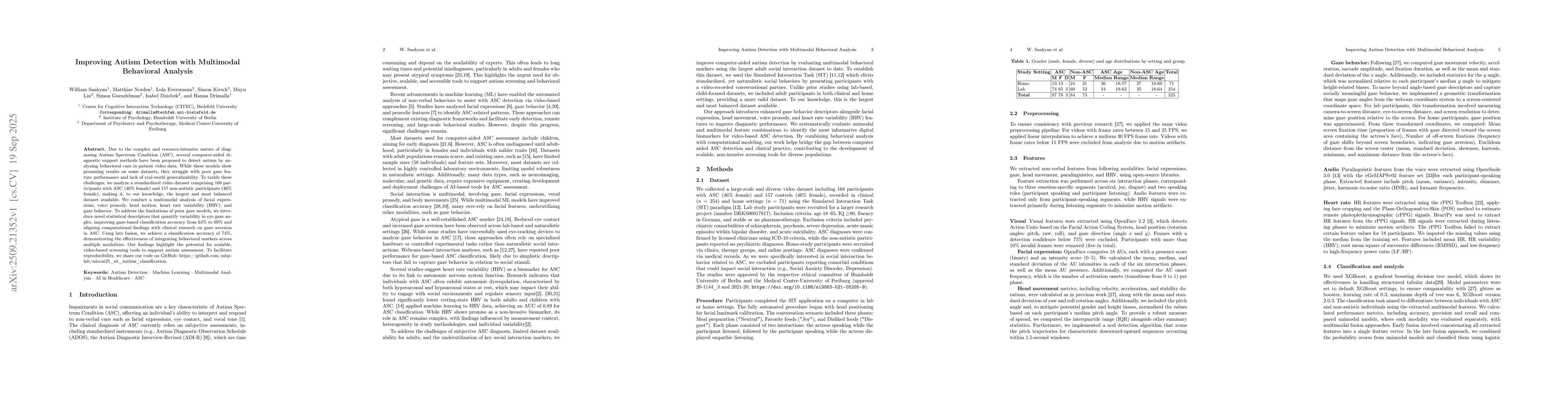 Thumbnail for Improving Autism Detection with Multimodal Behavioral Analysis