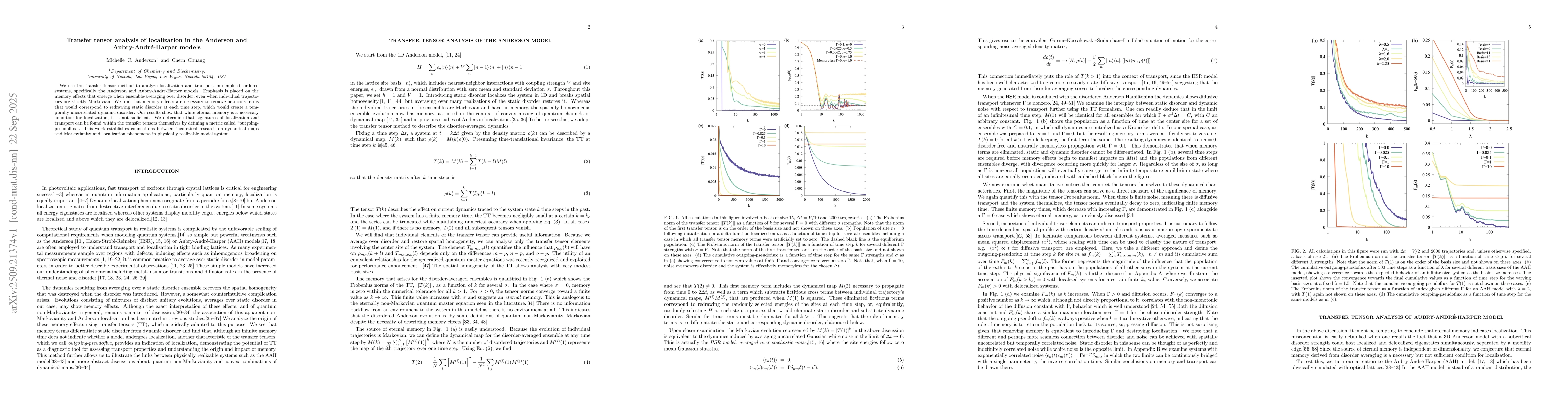 Thumbnail for Transfer tensor analysis of localization in the Anderson and
  Aubry-André-Harper models