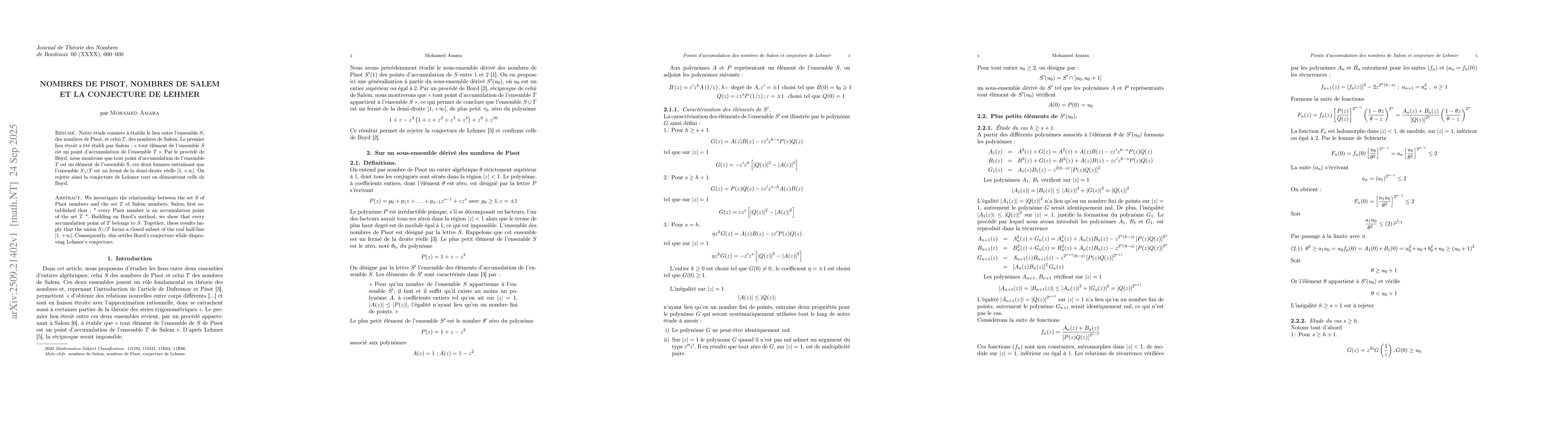 Thumbnail for Nombres de Pisot, nombres de Salem et la conjecture de Lehmer