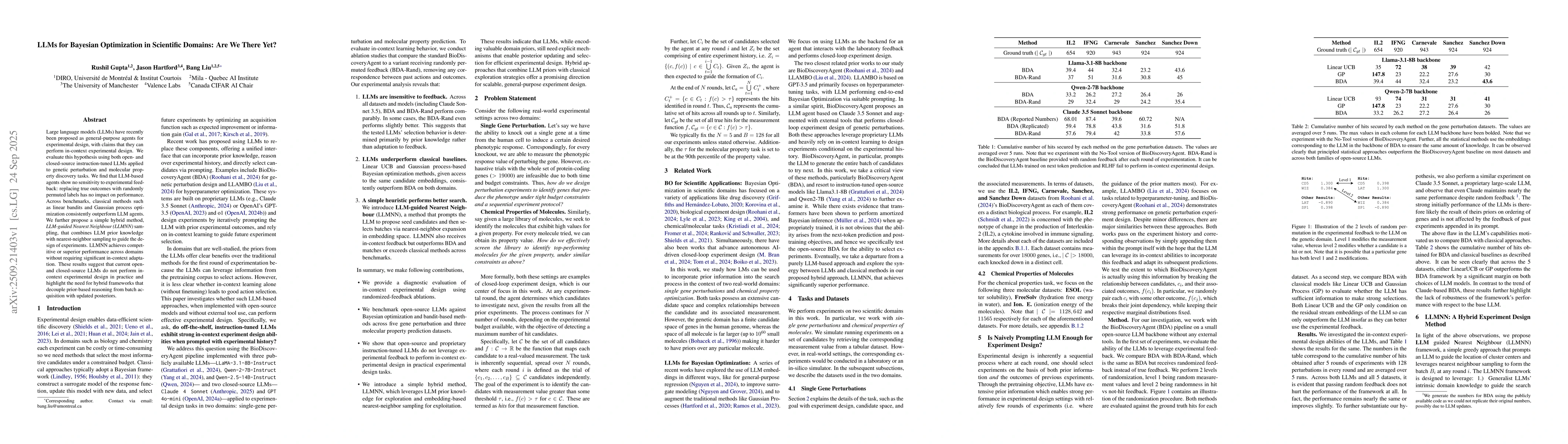 Thumbnail for LLMs for Bayesian Optimization in Scientific Domains: Are We There Yet?
