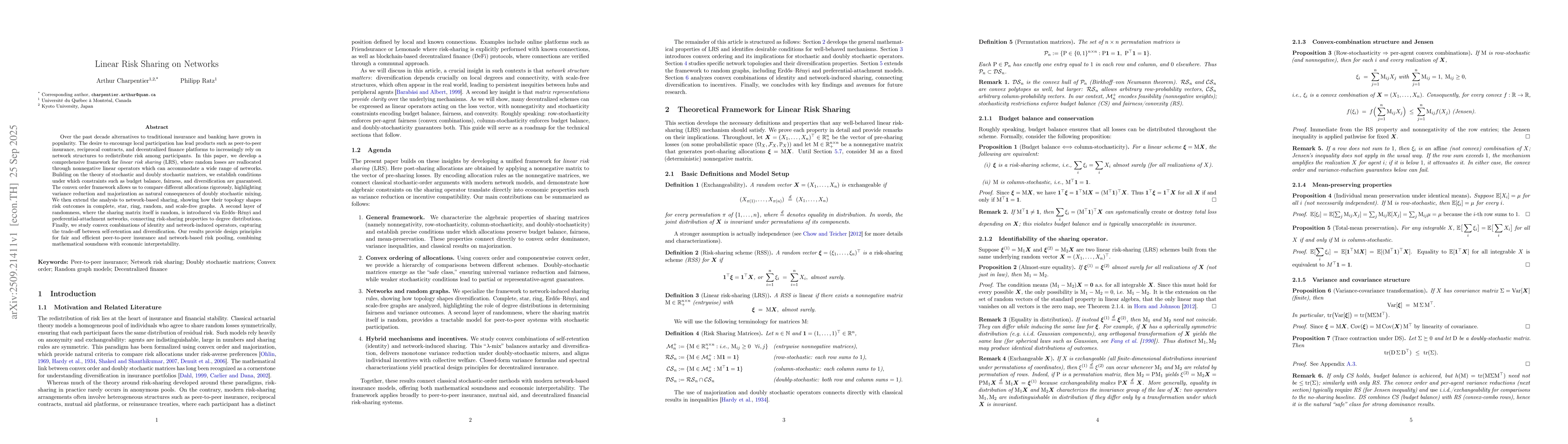 Thumbnail for Linear Risk Sharing on Networks