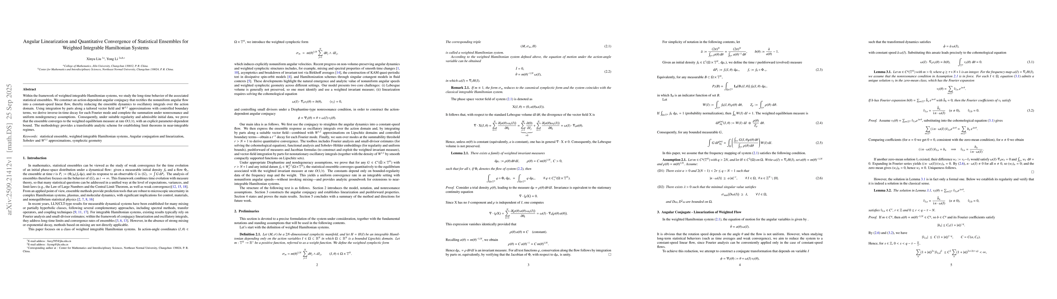 Thumbnail for Angular Linearization and Quantitative Convergence of Statistical
  Ensembles for Weighted Integrable Hamiltonian Systems