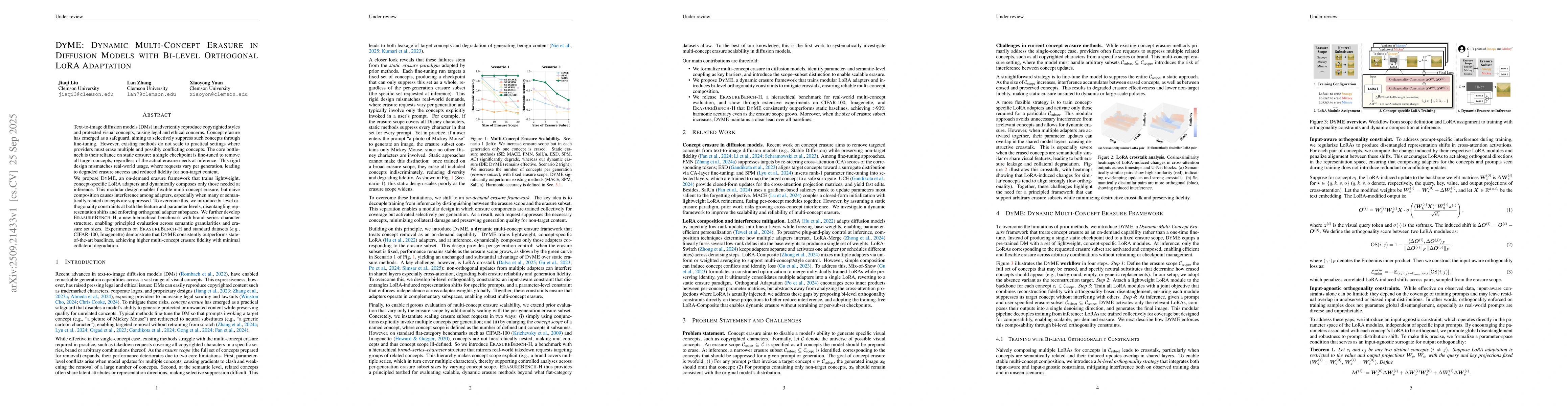 Thumbnail for DyME: Dynamic Multi-Concept Erasure in Diffusion Models with Bi-Level
  Orthogonal LoRA Adaptation