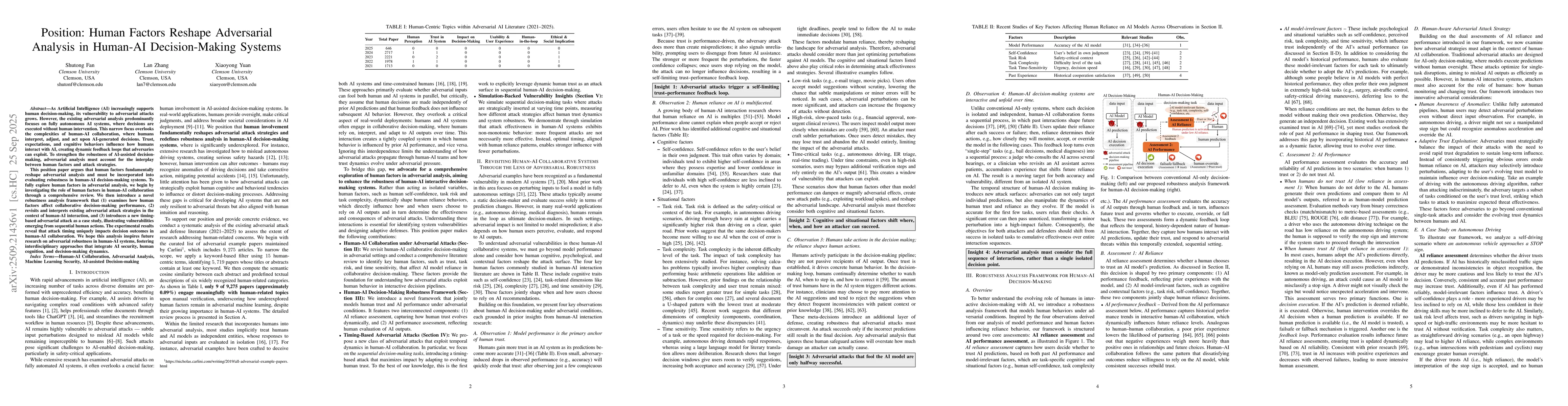 Thumbnail for Position: Human Factors Reshape Adversarial Analysis in Human-AI
  Decision-Making Systems
