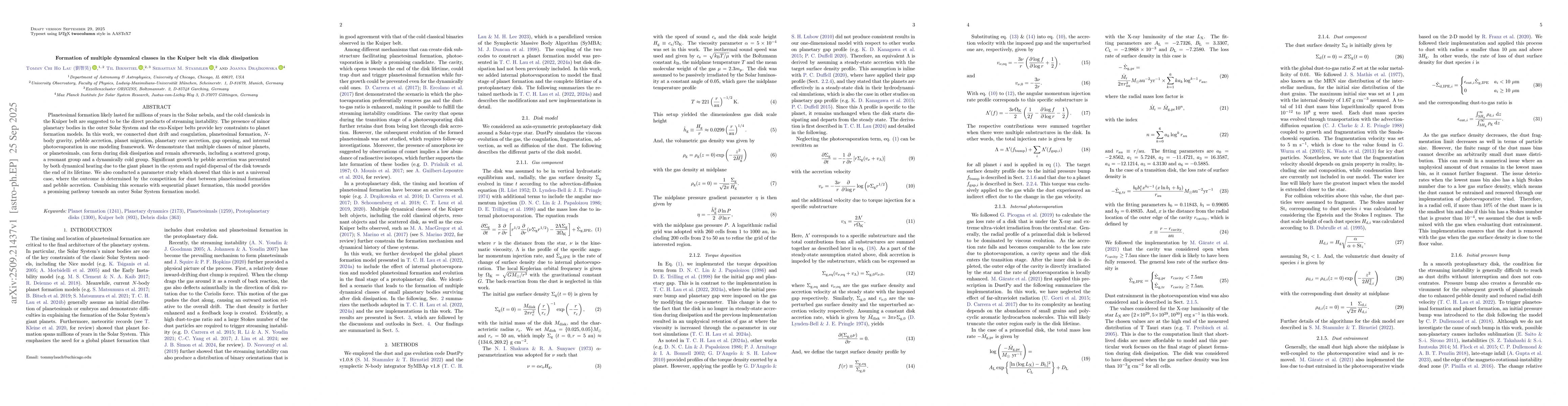Thumbnail for Formation of multiple dynamical classes in the Kuiper belt via disk
  dissipation